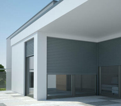 House with window and shutter roller - render 3d Fenêtre aluminium 2 vantaux