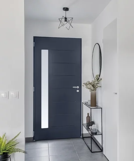 porte d'entrée acier avec insert verre et béquille rosace inox Fenêtre aluminium 2 vantaux