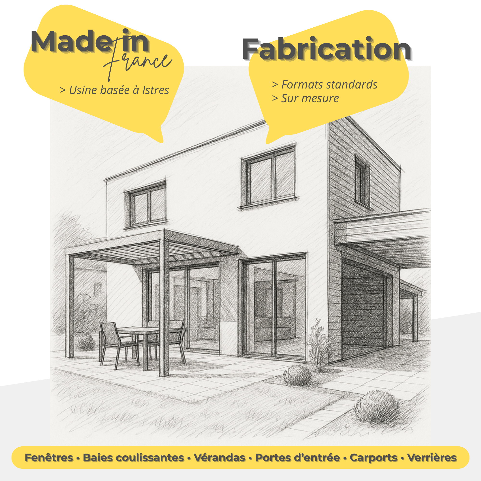 Menuisier du Sud : Fabricant local de menuiseries extérieures en aluminium Fabrication sur mesure de produits de menuiseries extérieures en aluminium : fenêtres, baies coulissantes, vérandas, portes d'entrée, carports, verrières